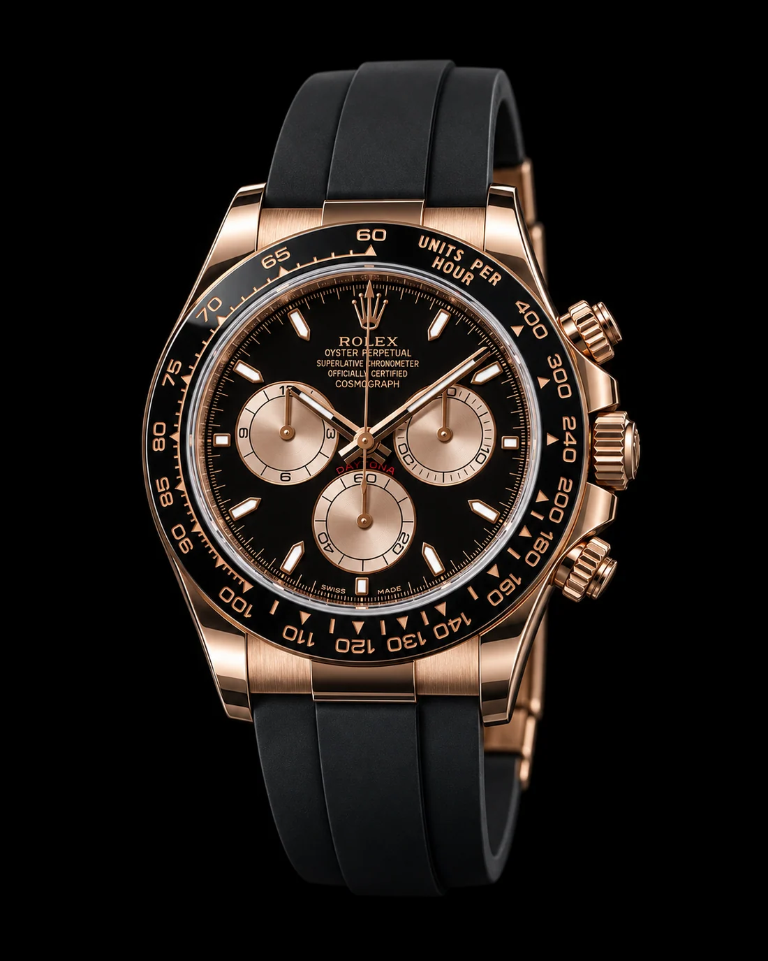 Rolex Daytona rosé de mostrador preto